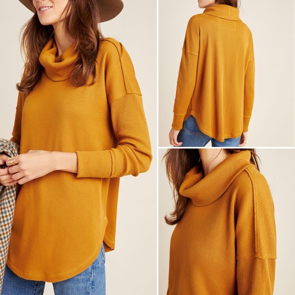 ANTHROPOLOGIE Maeve Ainsley Cowl Neck Waffle Knit Long Sleeve Thermal Top - Picture 10 of 10